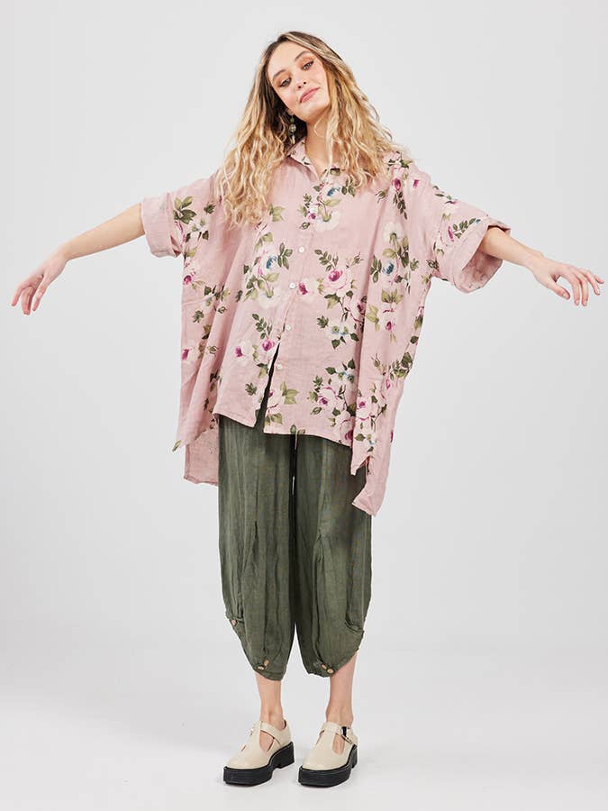 WOMEN'S - Linen FLORAL Teddy Shirt