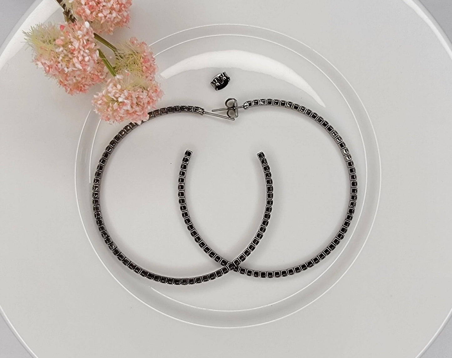 2 1/4" Diameter Large Size Rhinestone Hoop Earring