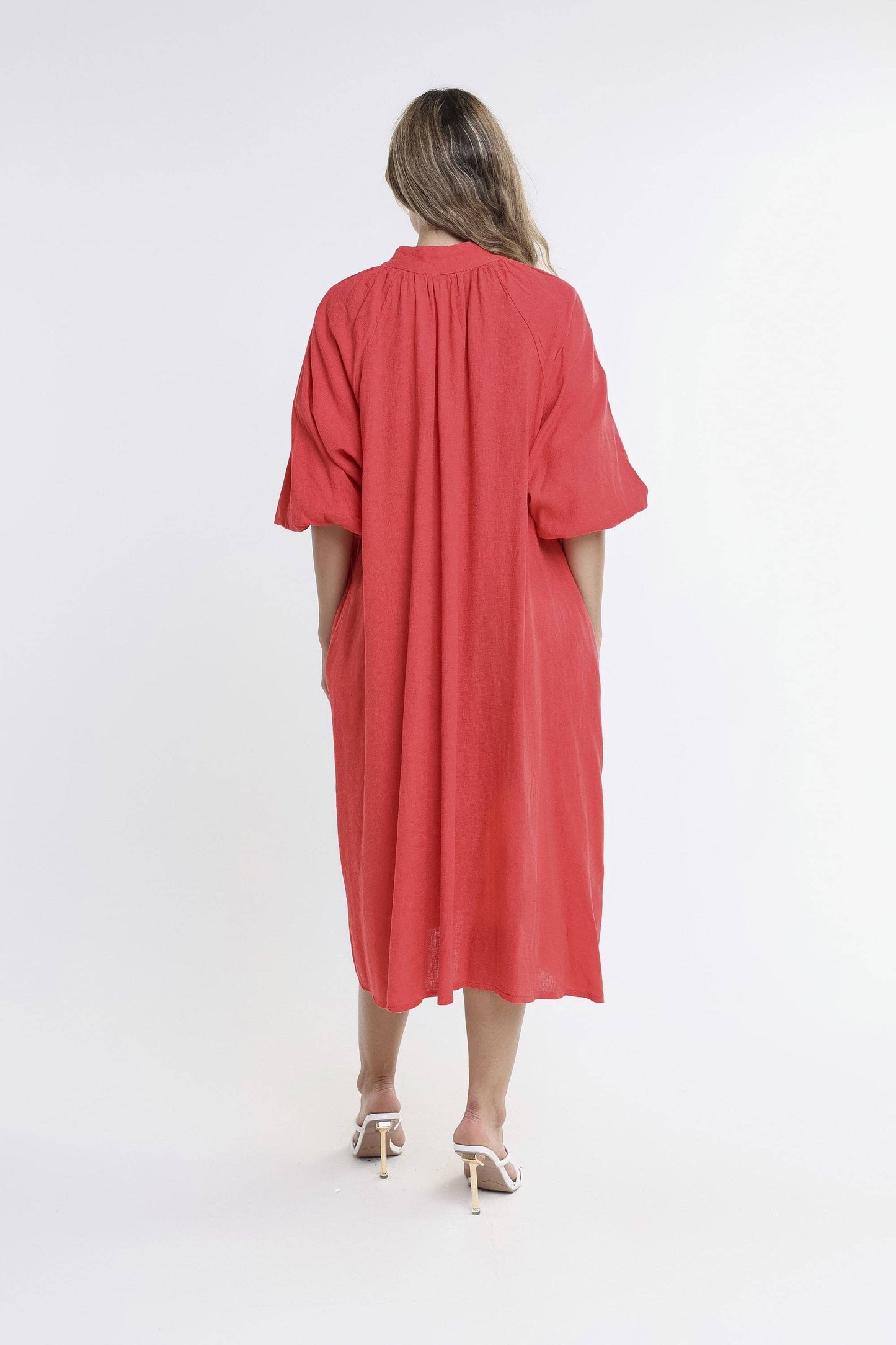 Katrina Blouson Sleeve Linen Dress (DLS103)