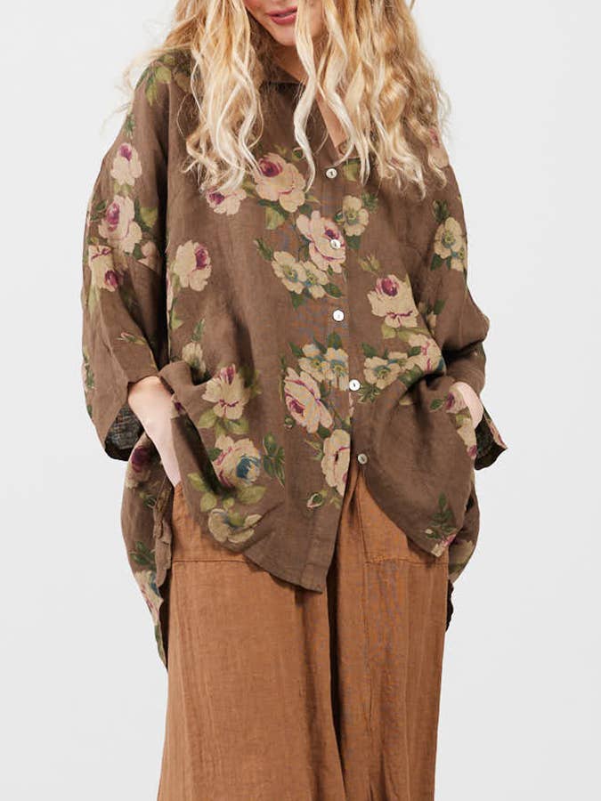 WOMEN'S - Linen FLORAL Teddy Shirt