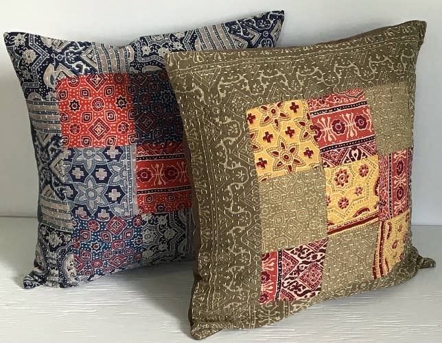 Pillow Applique/Embo 16" Patchwork Gudri Indigo