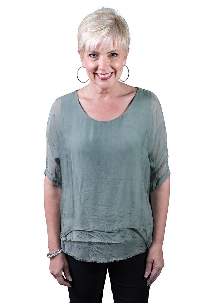 Adriana Silk Double Raw Edge Top (BQ209)