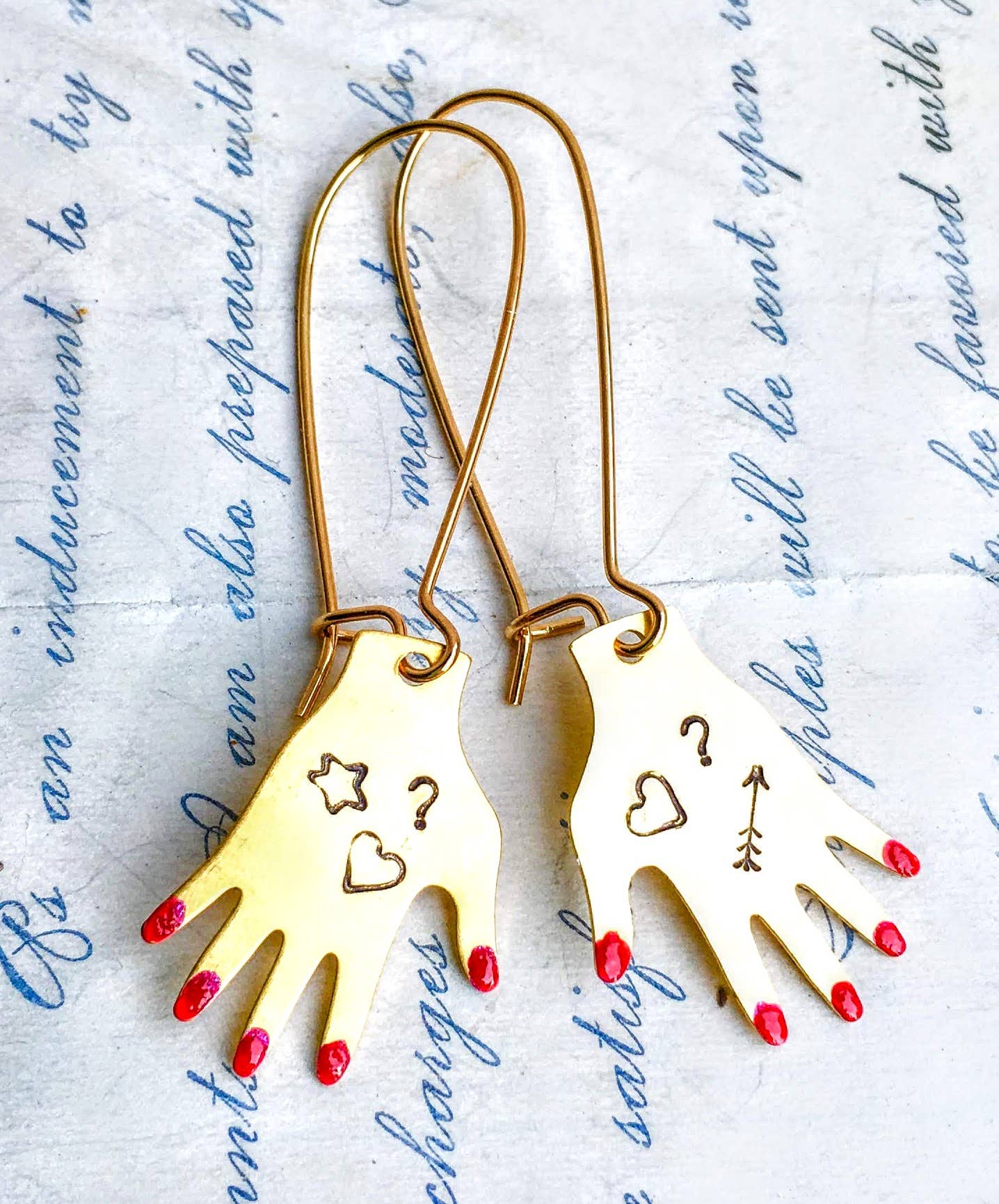 Tattoo Hand Charm Earrings Manicured Hand Whimsical Earrings