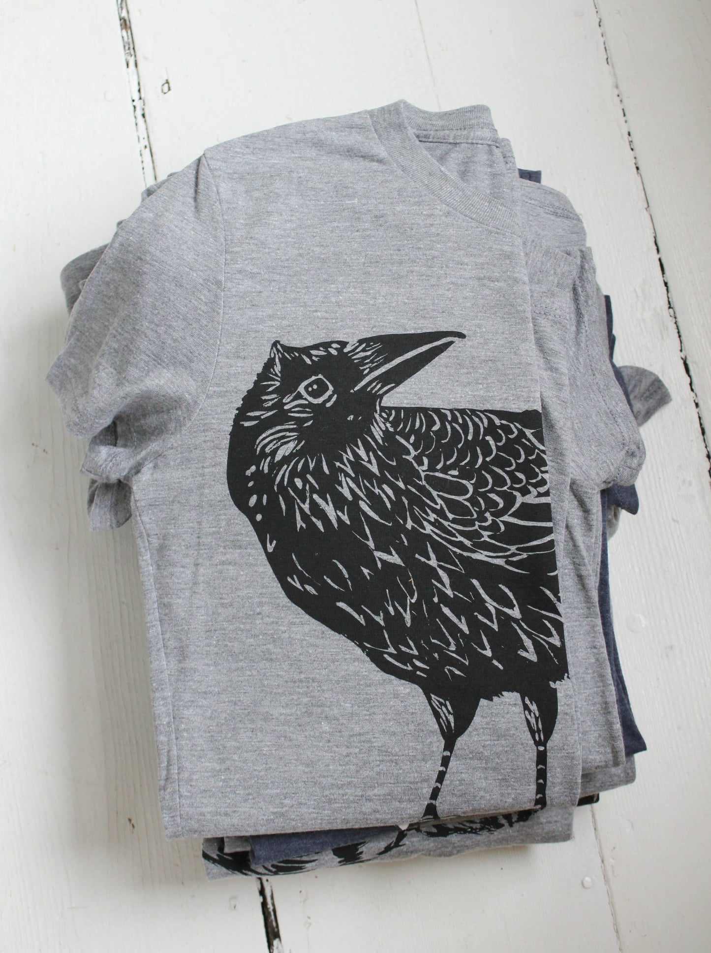 Women's Organic Crow T-Shirt, Black Ink on Grey