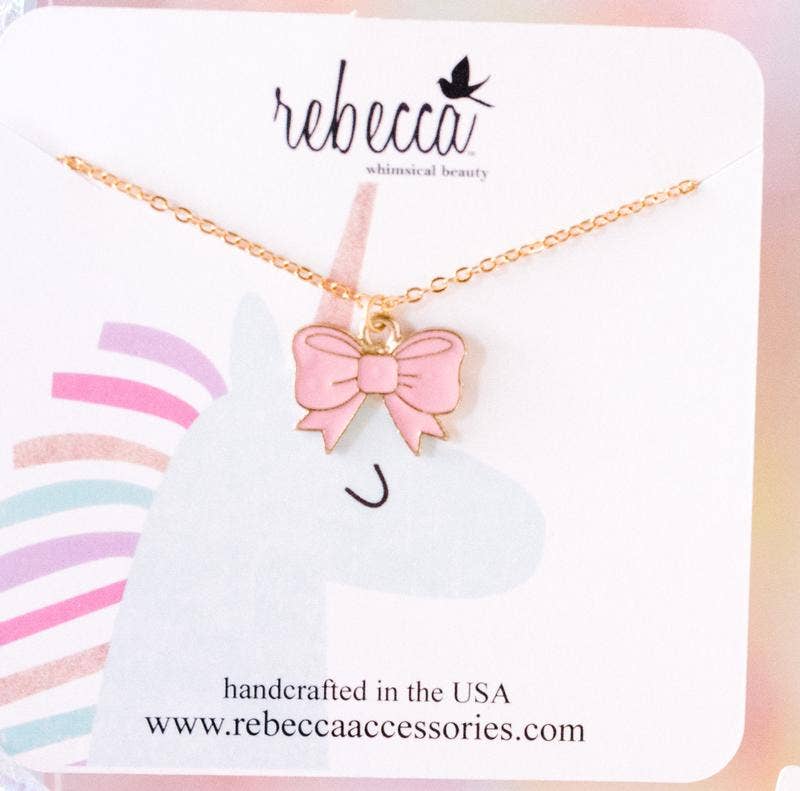 Pink Bow Enamel Necklace