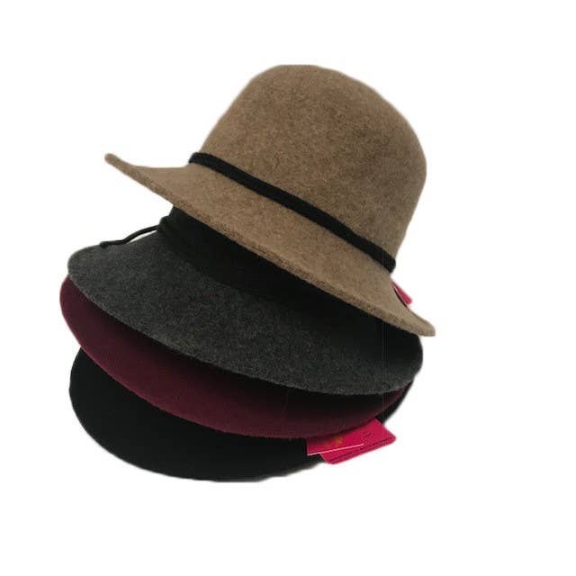 18S-1096 Boiled Wool Brim Hat with Tie And Buttons Accent