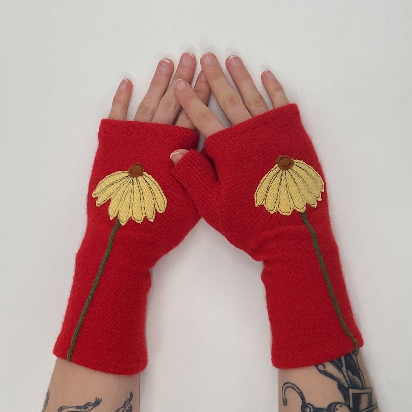 Fingerless Cashmere Gloves-Coneflower