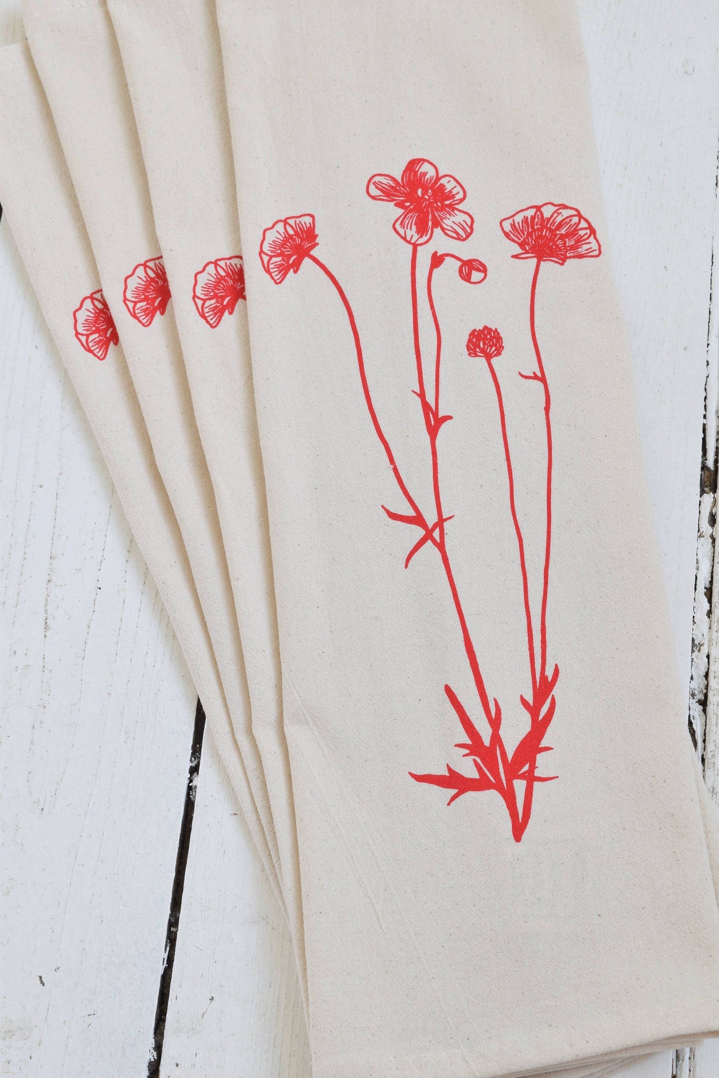 Organic Cotton Napkins - Flower in Red - Set of 4 - Eco