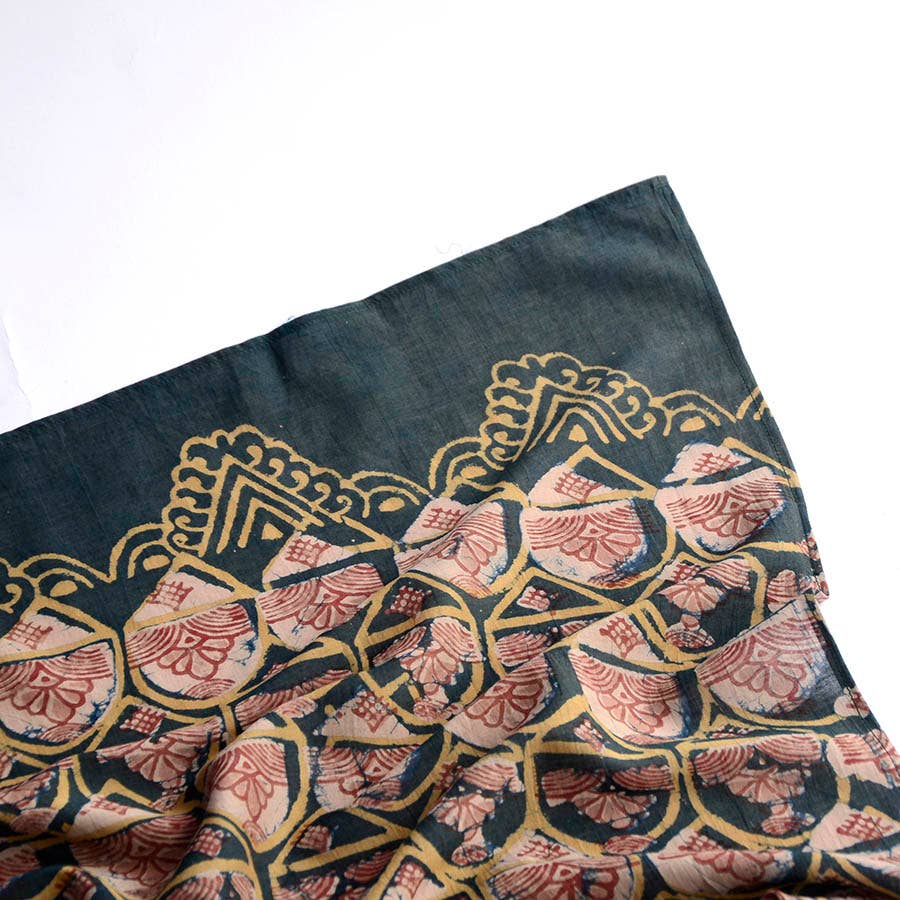 Cotton Silk Large Handmade Indian Block Print Scarf |Emerald