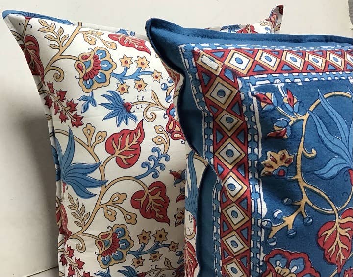 Pillow Printed 18" x 18" Indo Fleur Blue 1318N