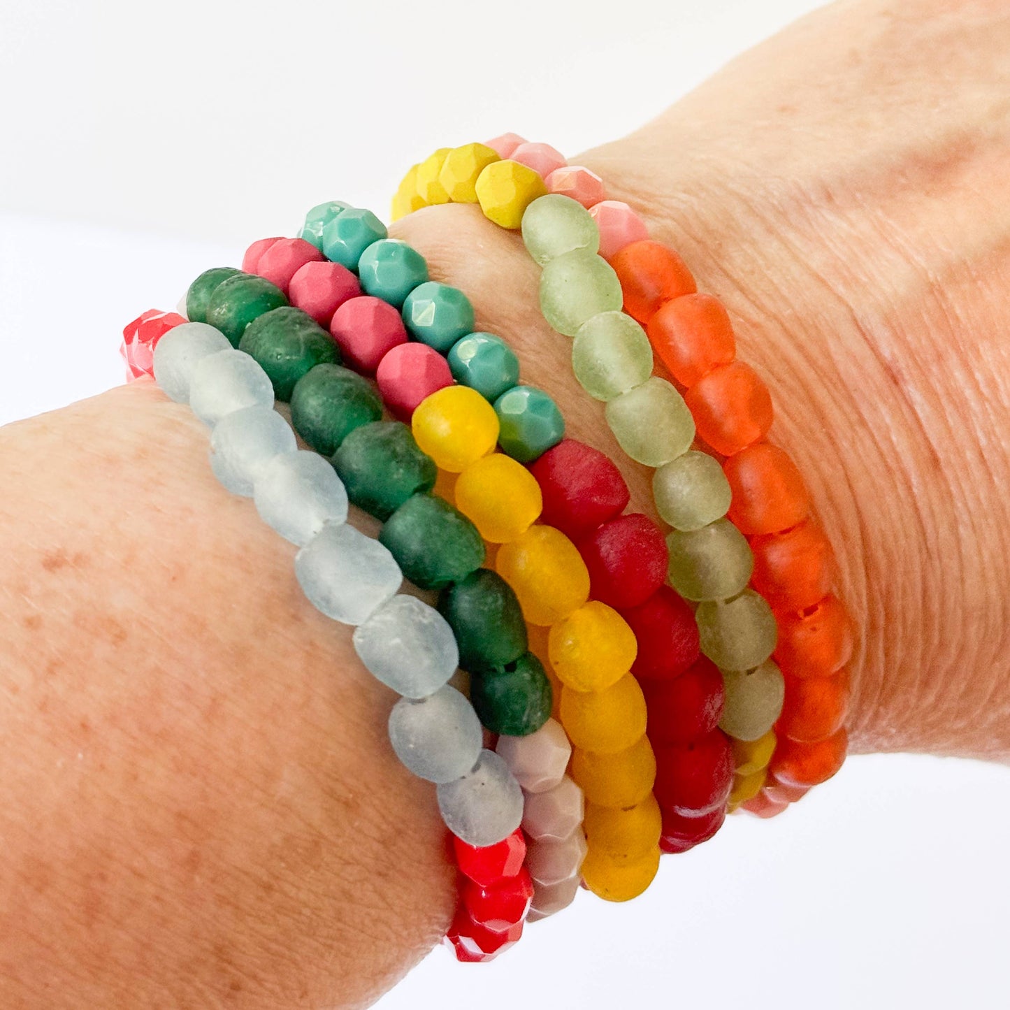 Multicolor Recycled African Glass And Mixed Bead Bracelet