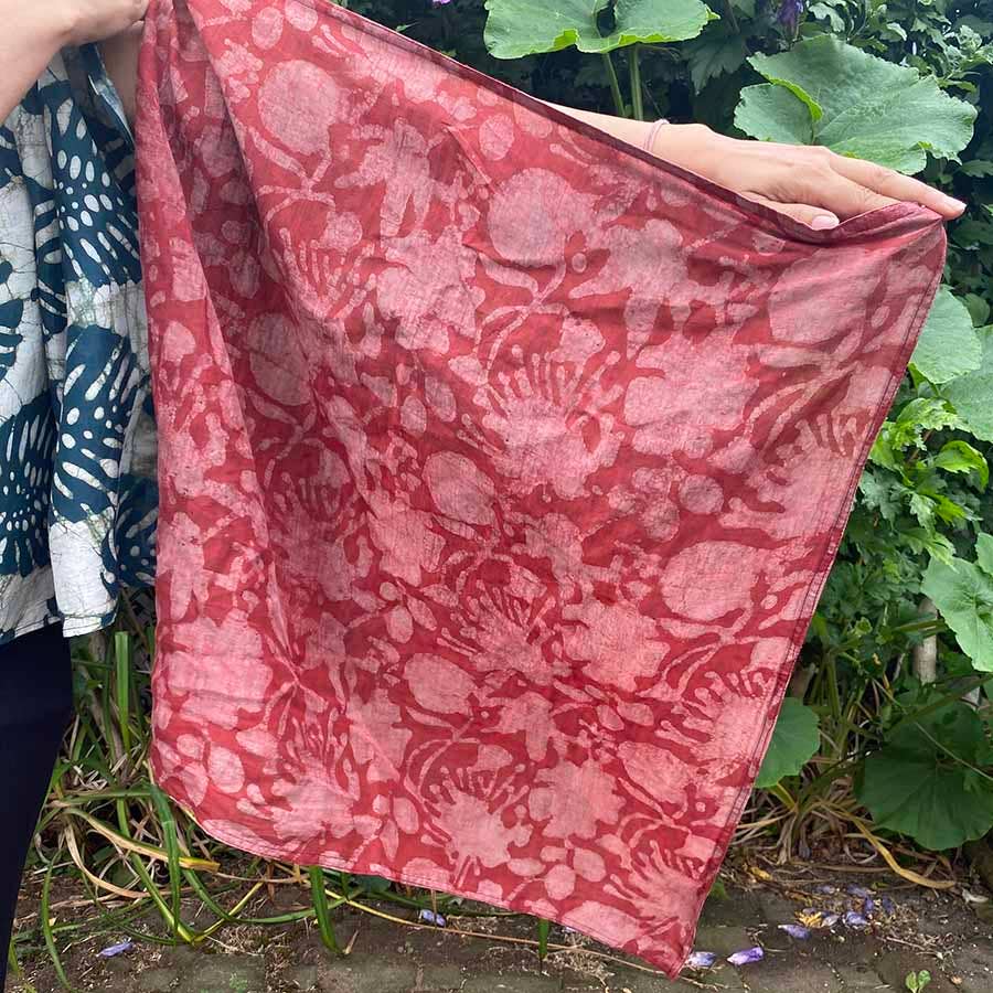 Red Block Print Bandana, Valentine Head Scarf Radha