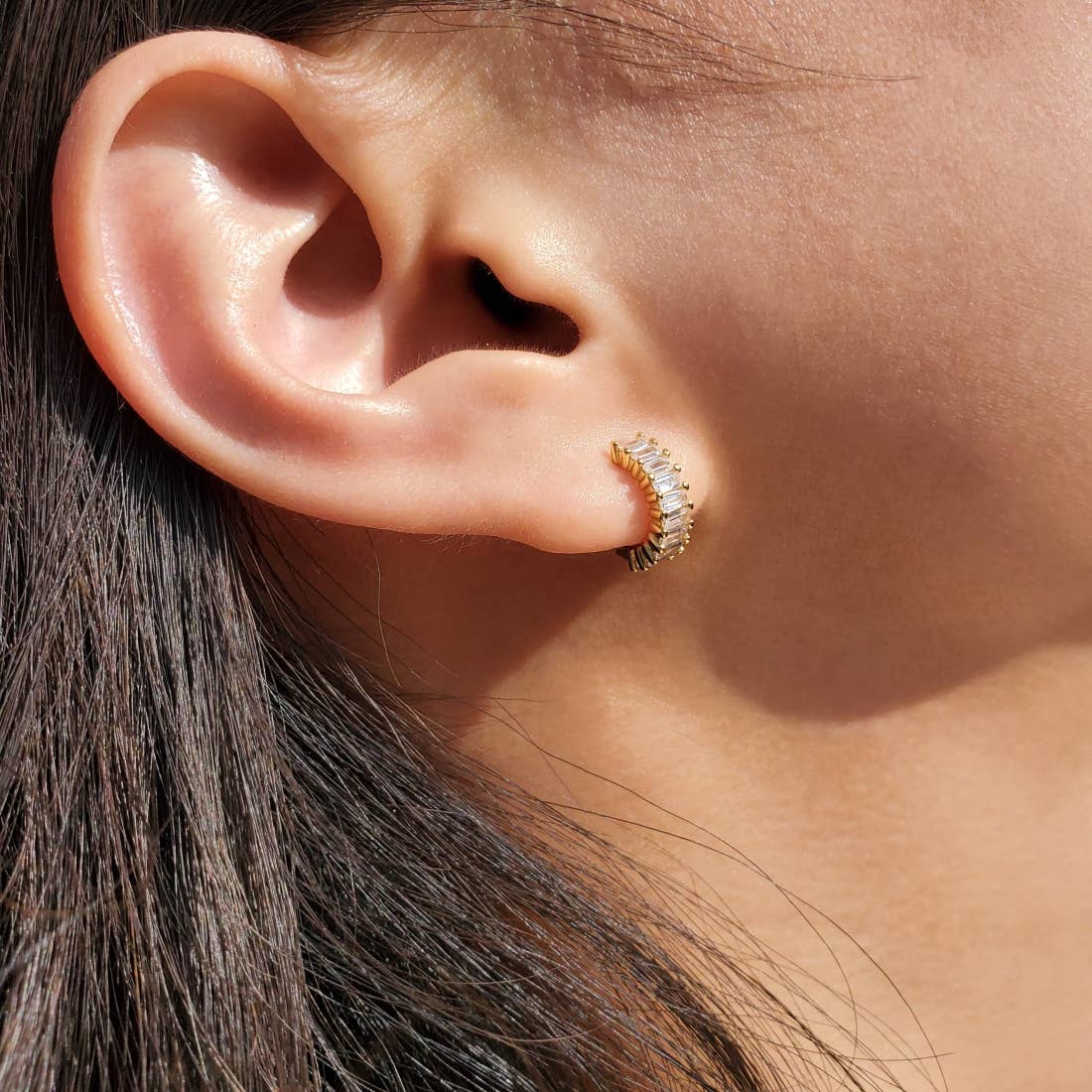 BAGUETTE HUGGIE EARRINGS - E-H1414 / E-HT1189 / E-H1190
