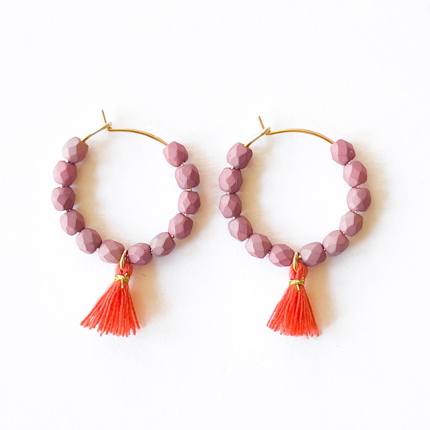 Small Gold Filled Hoops With Beads And Tassels
