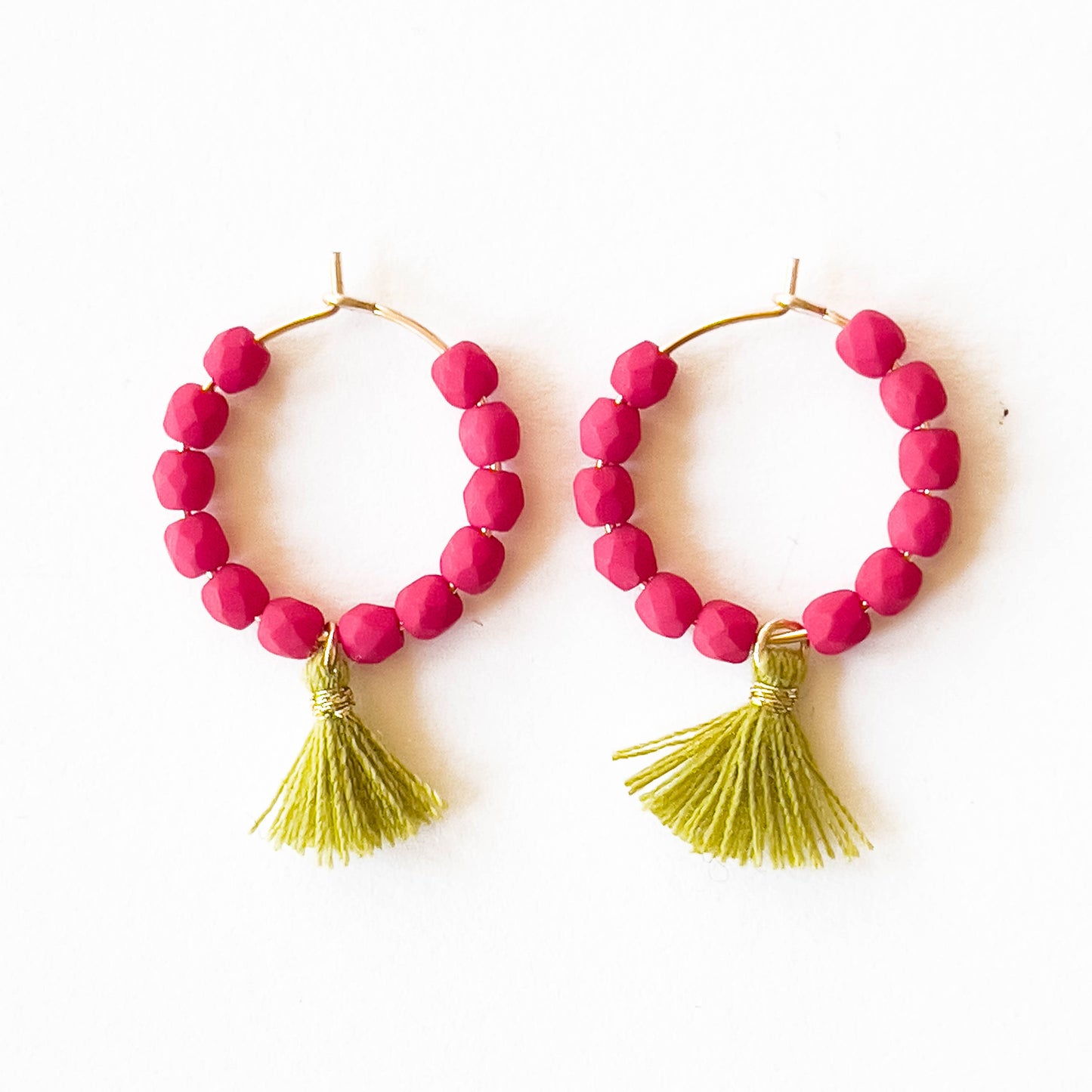 Small Gold Filled Hoops With Beads And Tassels