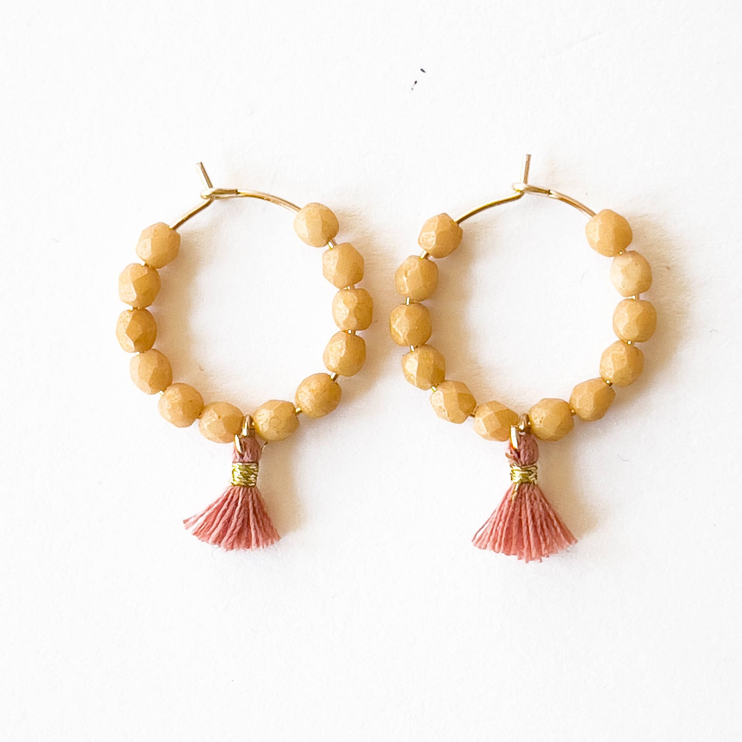 Small Gold Filled Hoops With Beads And Tassels