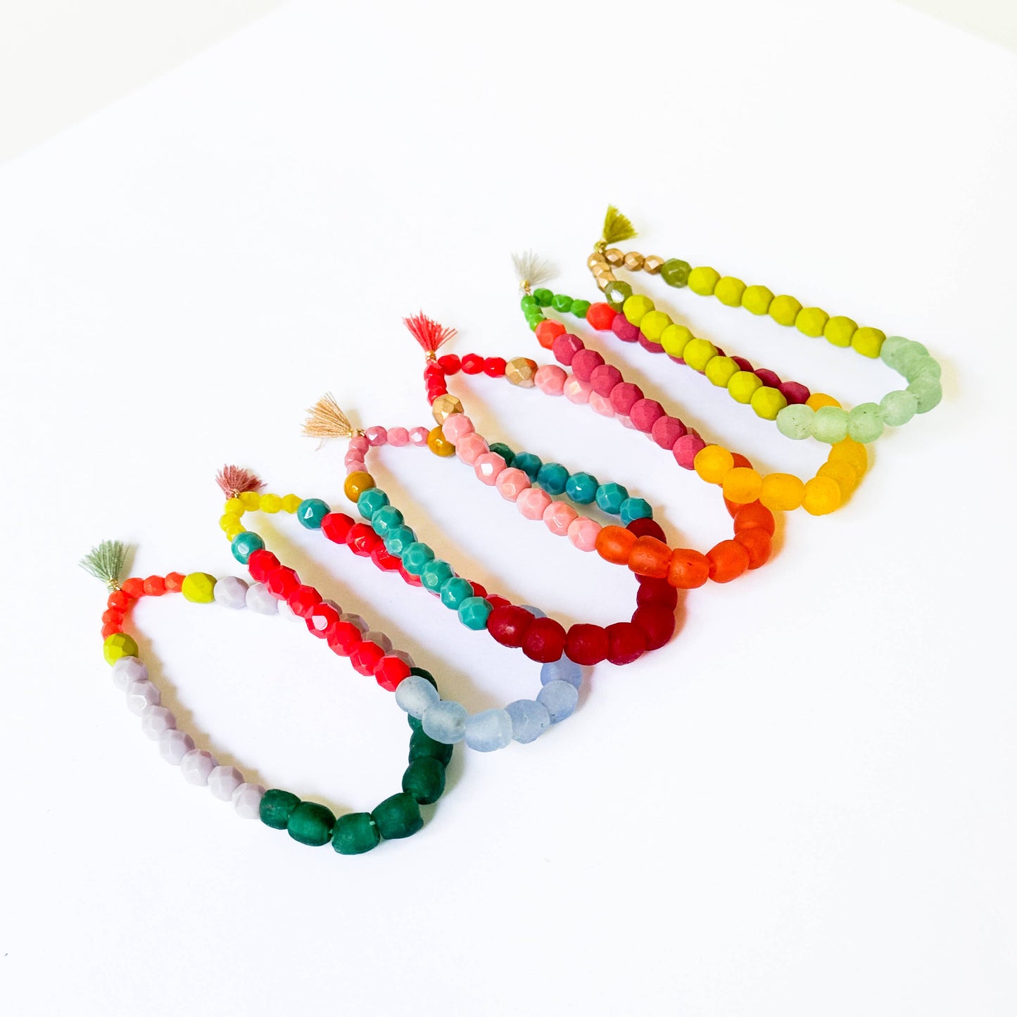 Multicolor Recycled African Glass And Mixed Bead Bracelet