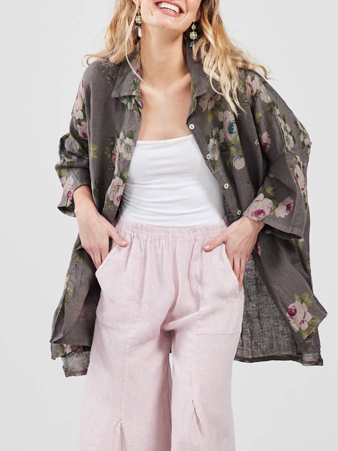 WOMEN'S - Linen FLORAL Teddy Shirt