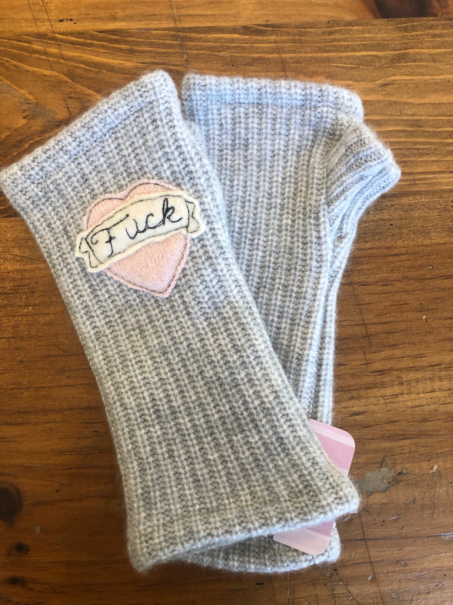 Fingerless Cashmere Gloves-Tattoo Heart Fuck