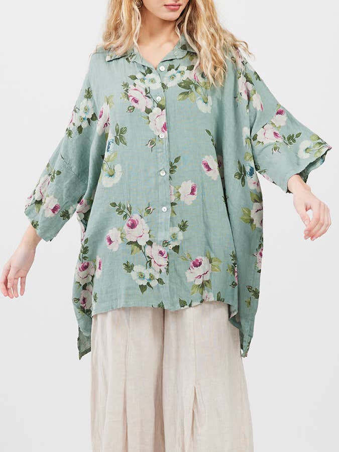 WOMEN'S - Linen FLORAL Teddy Shirt