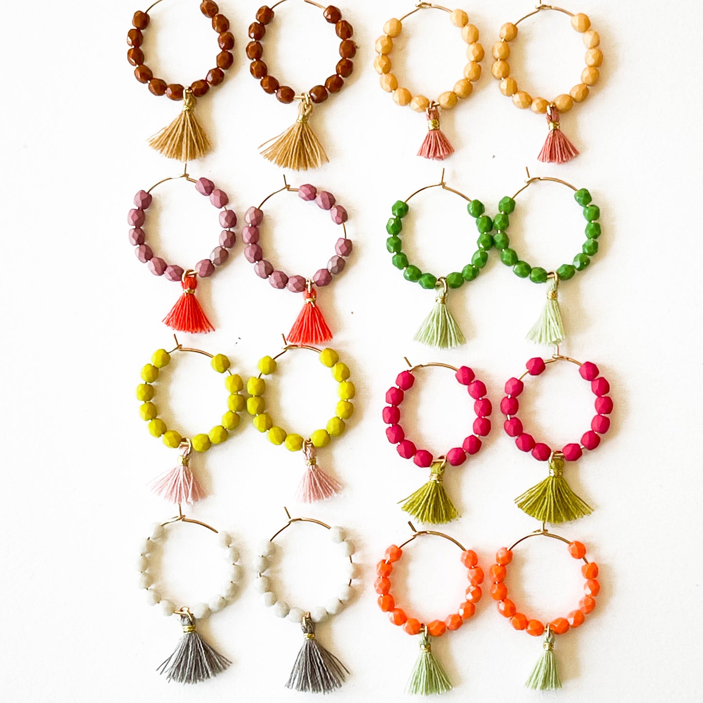 Small Gold Filled Hoops With Beads And Tassels
