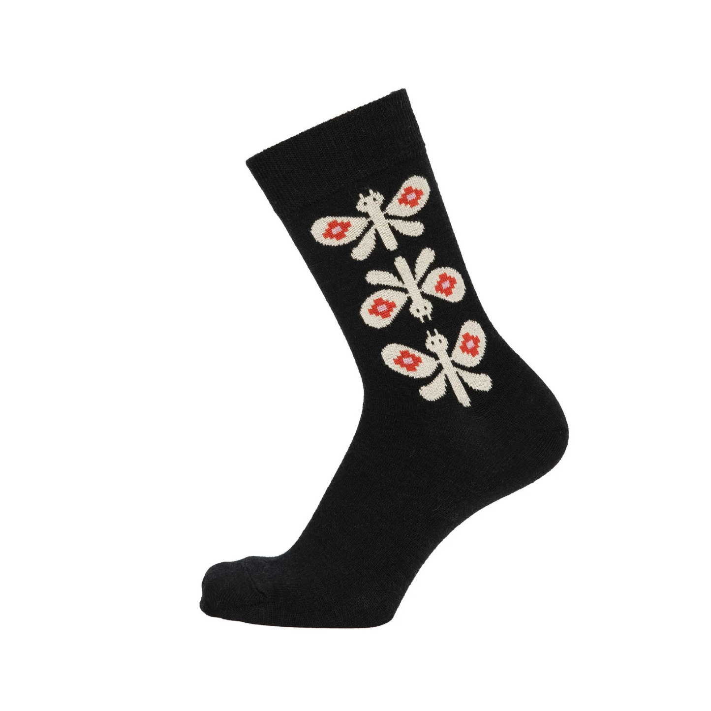 Cai Merino Wool Socks, "Butterfly" - Black