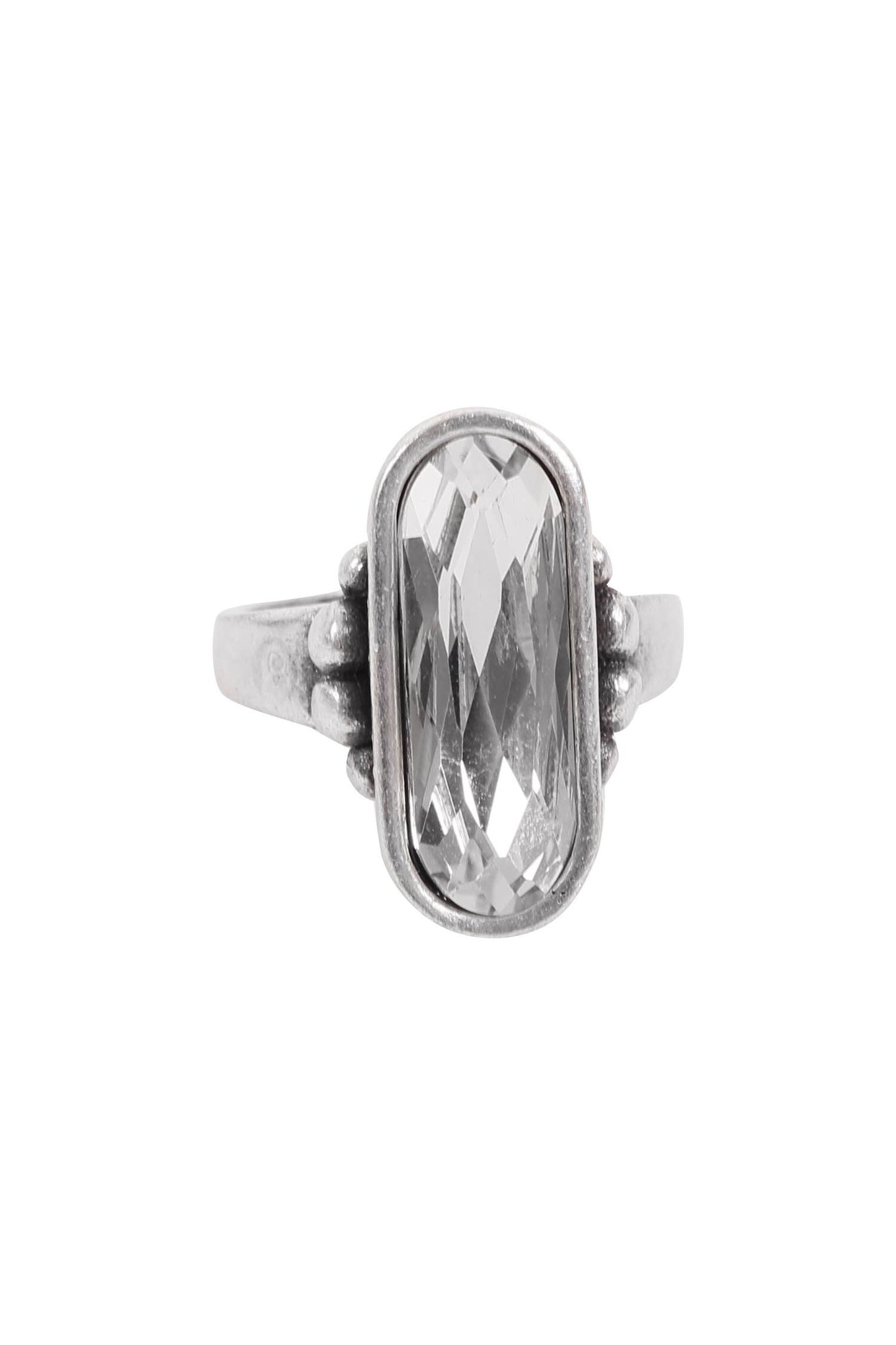 Handmade Brass Crystal Ring in Silver Plated - 6823