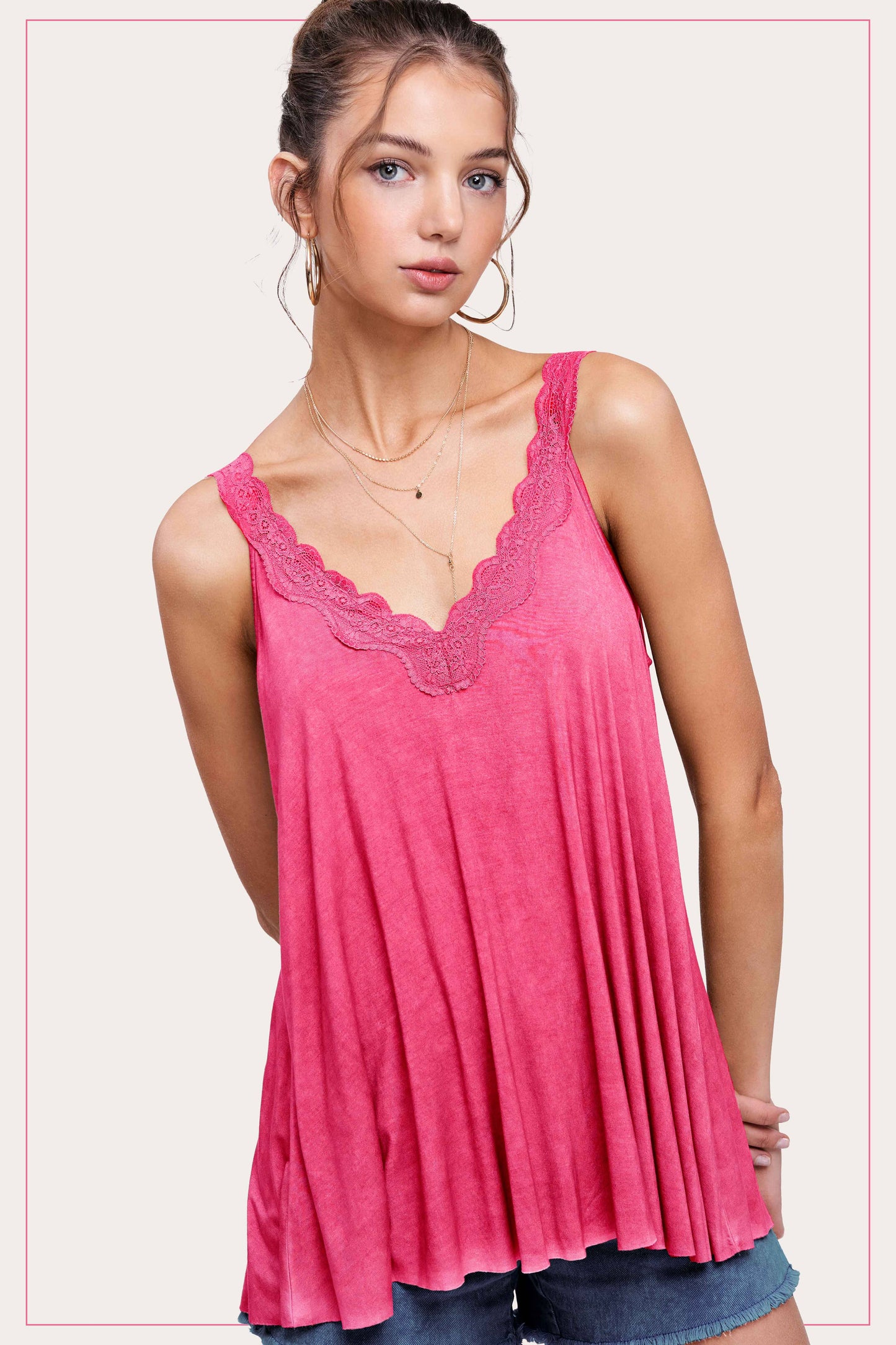 Stretchy Dyed Fabric Back Detailed Lace Camisole