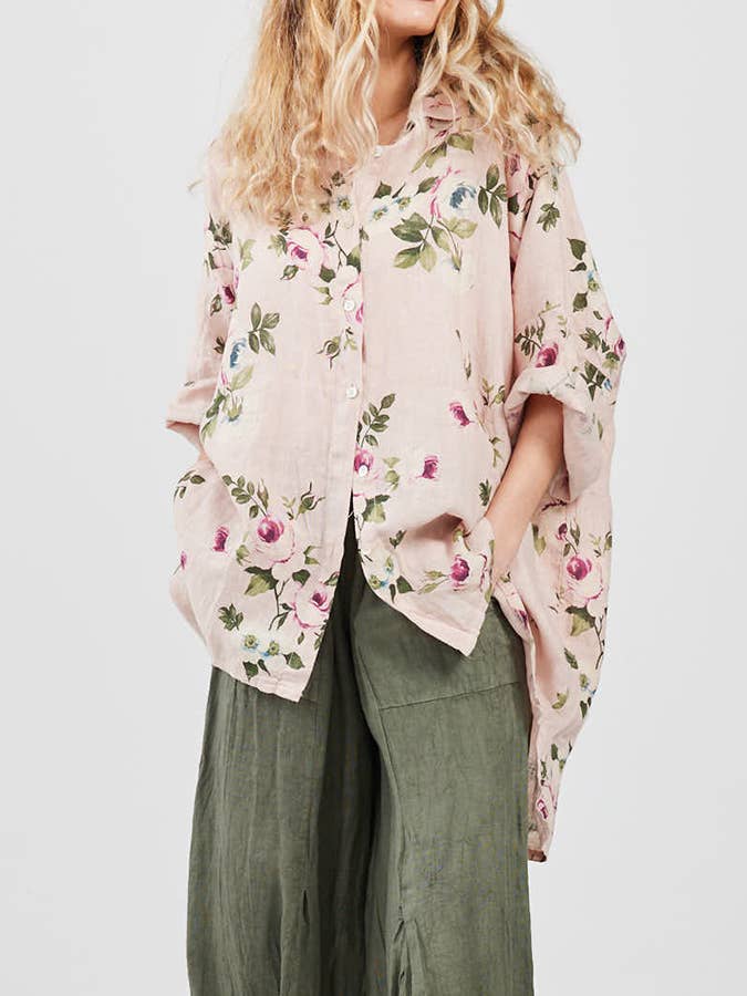 WOMEN'S - Linen FLORAL Teddy Shirt