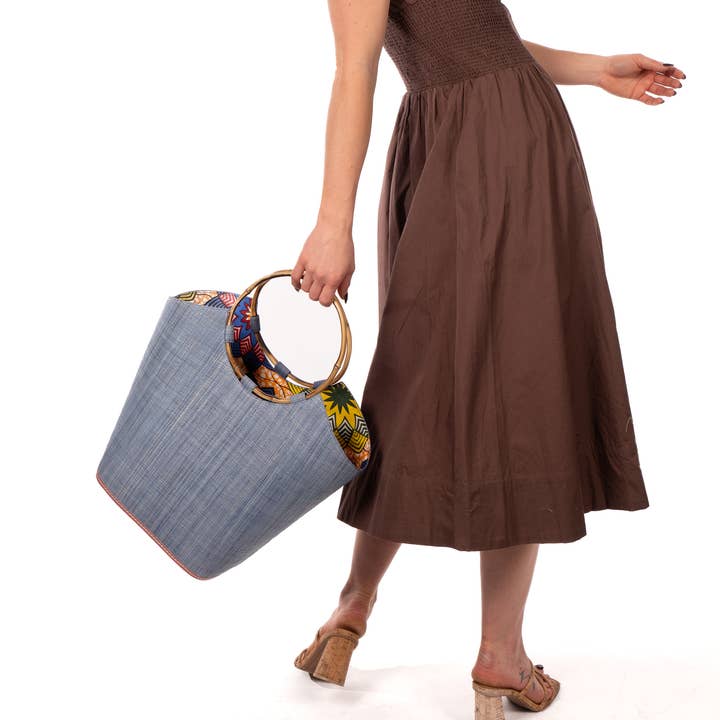 Carmen Straw Bucket Bag with Bamboo Handles