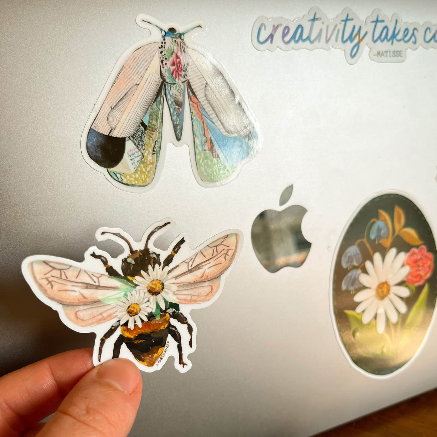 Daisy Bee Vinyl Stickers, Bee with flowers, garden sticker
