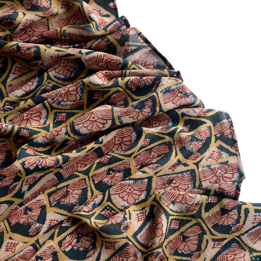 Cotton Silk Large Handmade Indian Block Print Scarf |Emerald