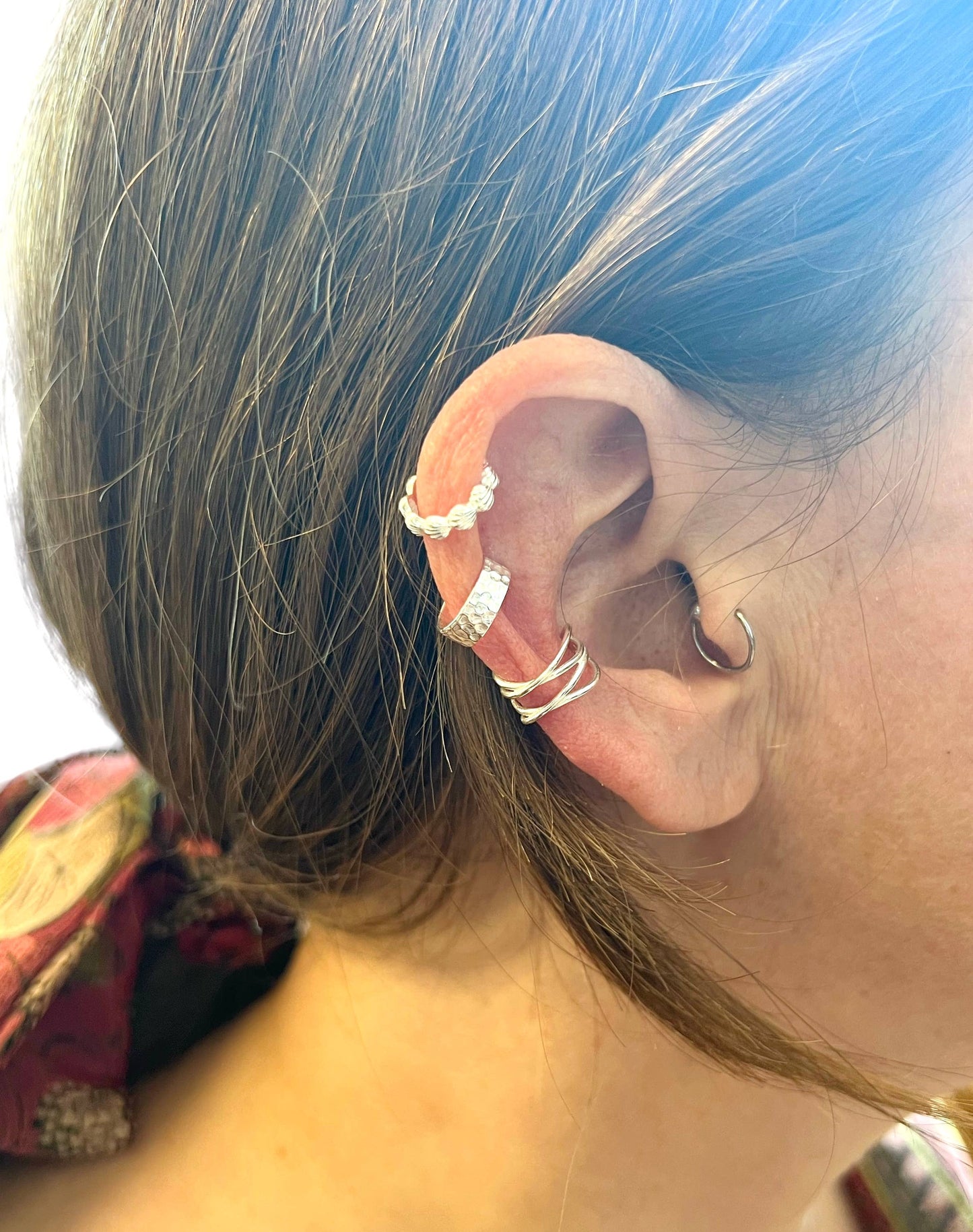Hammered Ear Cuff - Sterling Silver & Gold