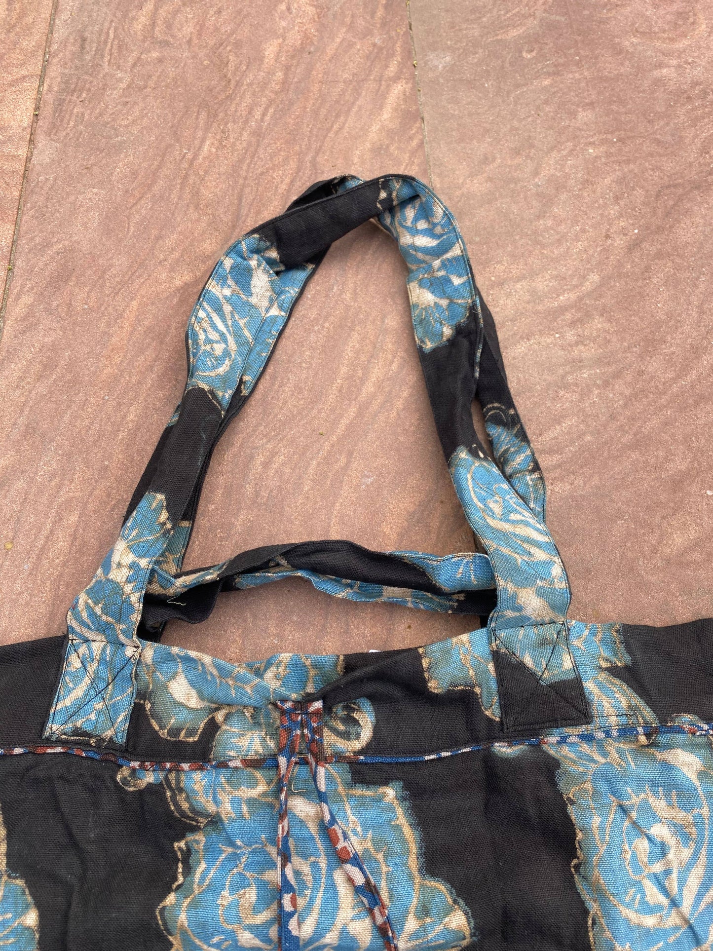 Black Large Organic Cotton Blockprinted Bag - Roses