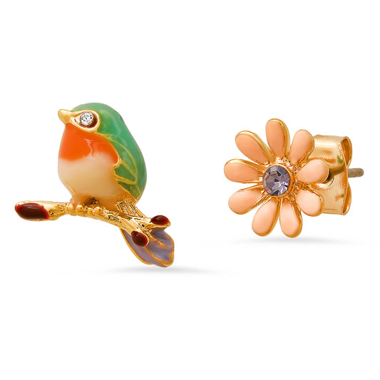 Bird & Flower mismatched Stud
