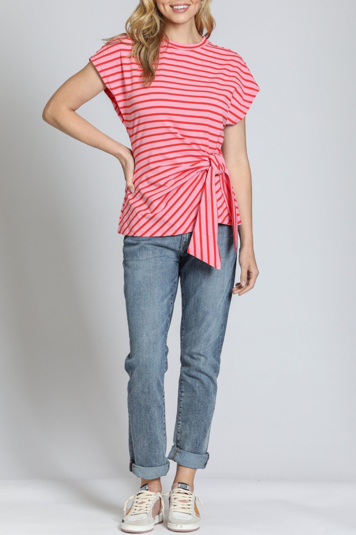 Stripe Cinched Waist Tee