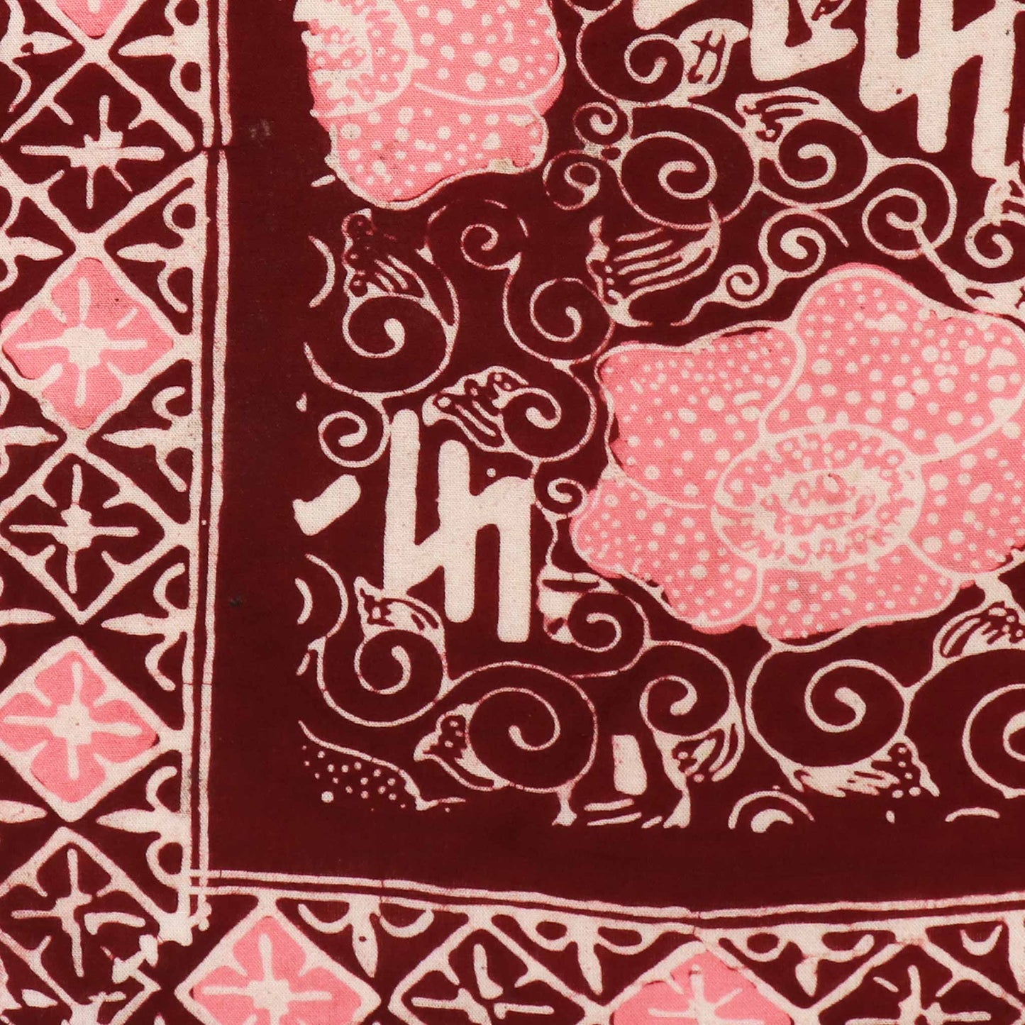Hand Dyed Batik Bandana, Pink Corpse Flower, Giant Padma, Red, Pink