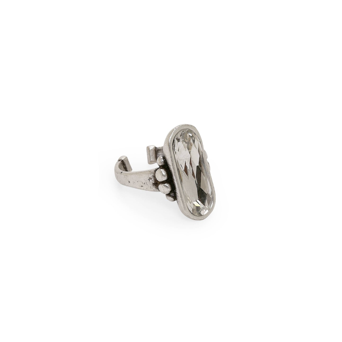 Handmade Brass Crystal Ring in Silver Plated - 6823