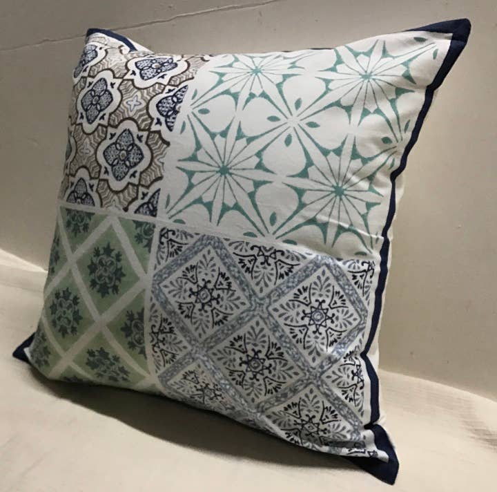 Pillow Printed 18" x 18" Porto Blue White
