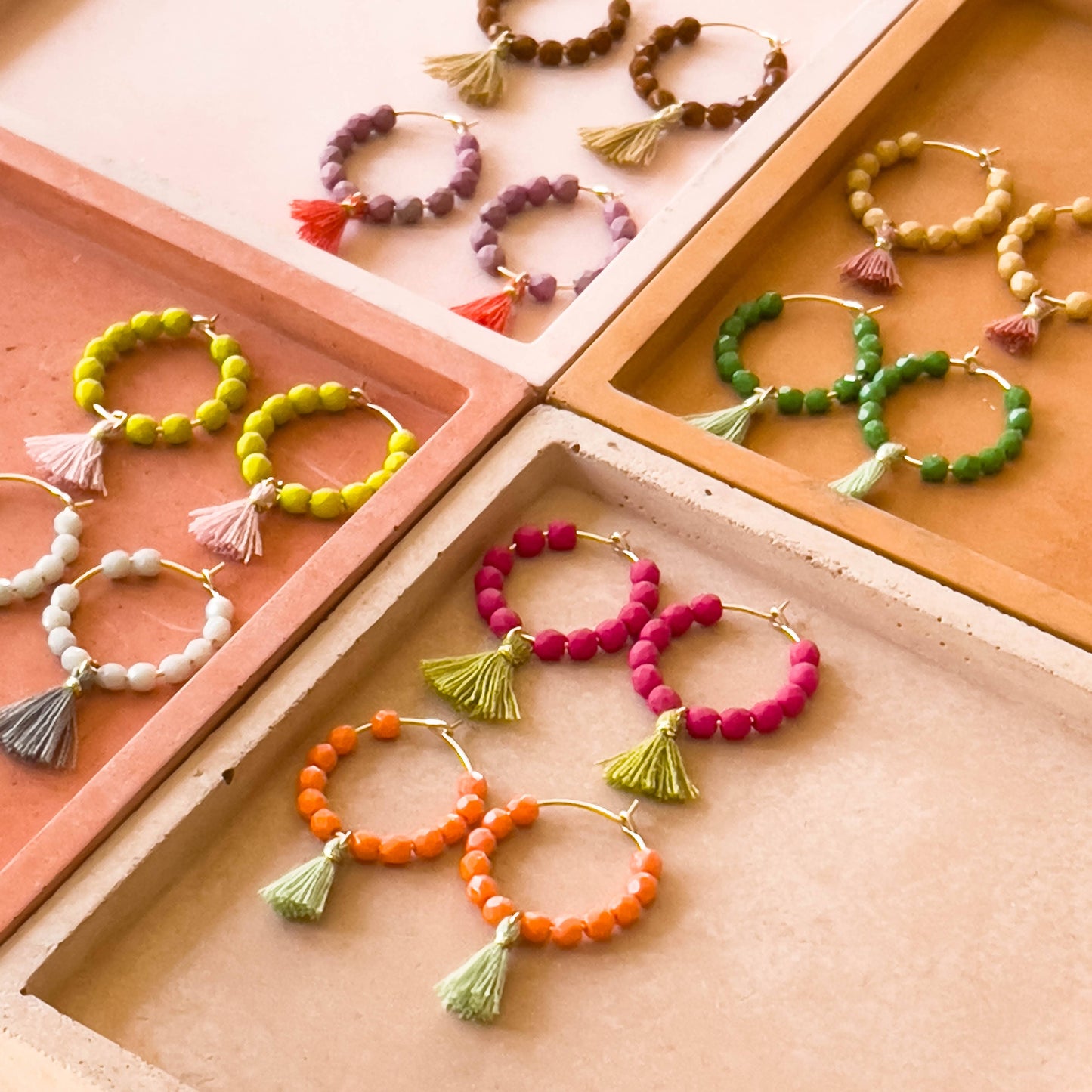 Small Gold Filled Hoops With Beads And Tassels