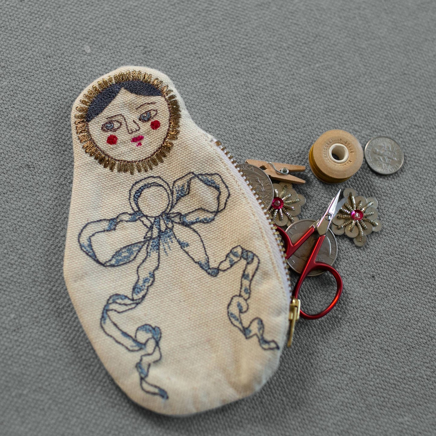 Nesting Doll Pouch Set, 3 Embroidered Zip Pouches