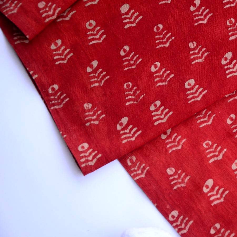 Red Block Print Hand Woven Cotton Table Runner | Genda Phool