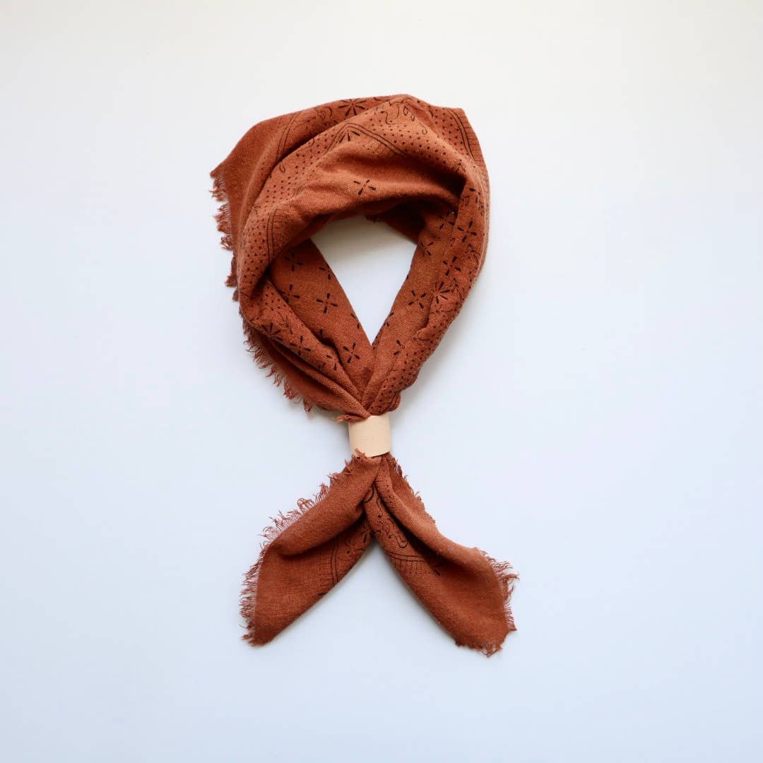 Terra Cotta Classic Print Naturally Dyed Bandana (black)
