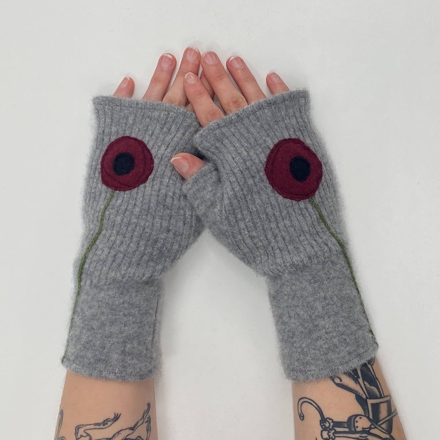 Fingerless Cashmere Gloves-Poppy