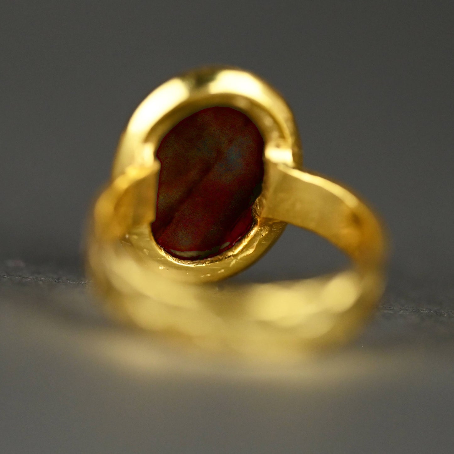 Amethyst Oval Ring on a Hand Hammered Golden Band