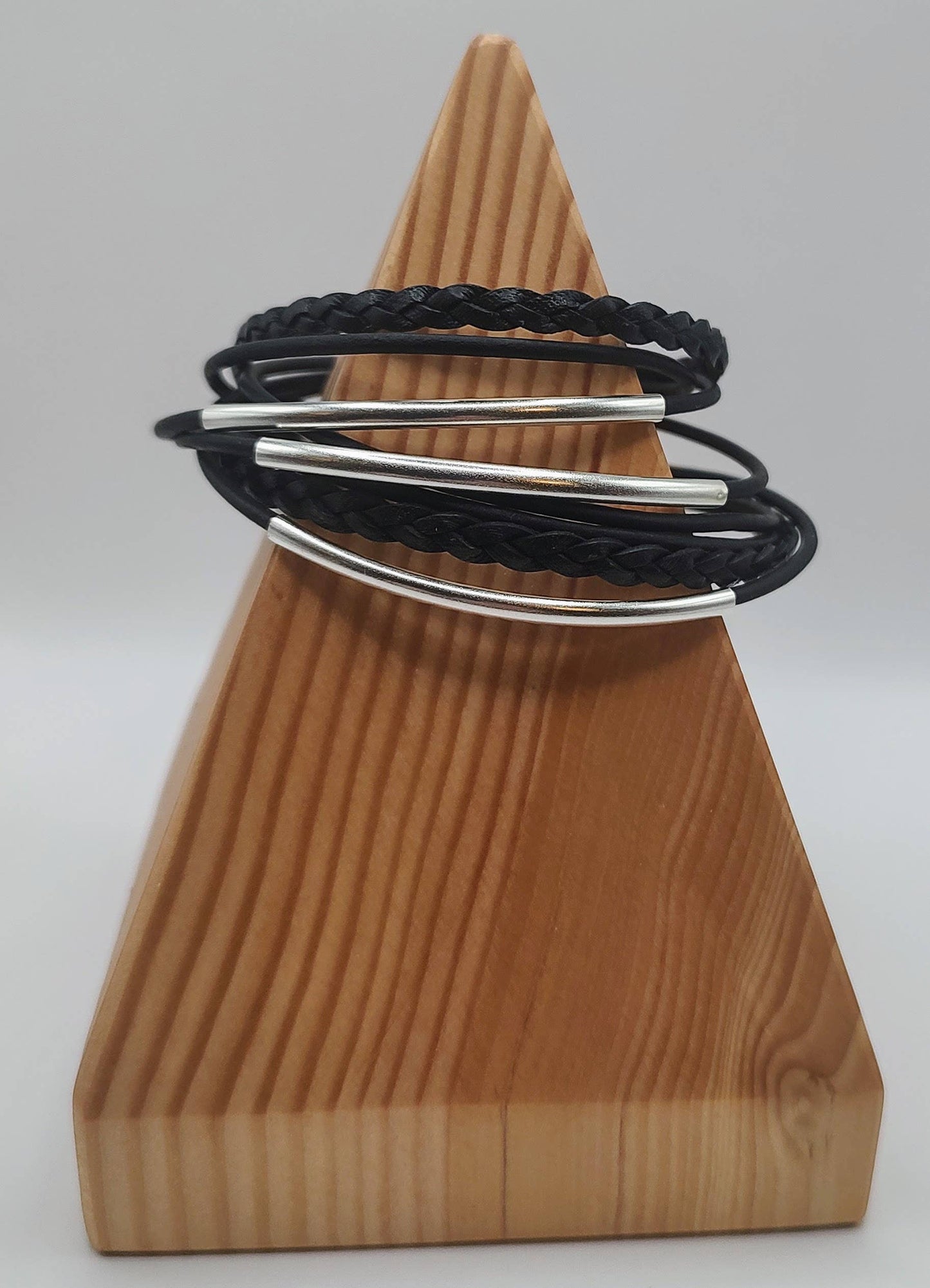 Double Black Braided Leather Wrap Bracelet