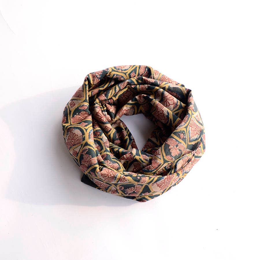 Cotton Silk Large Handmade Indian Block Print Scarf |Emerald