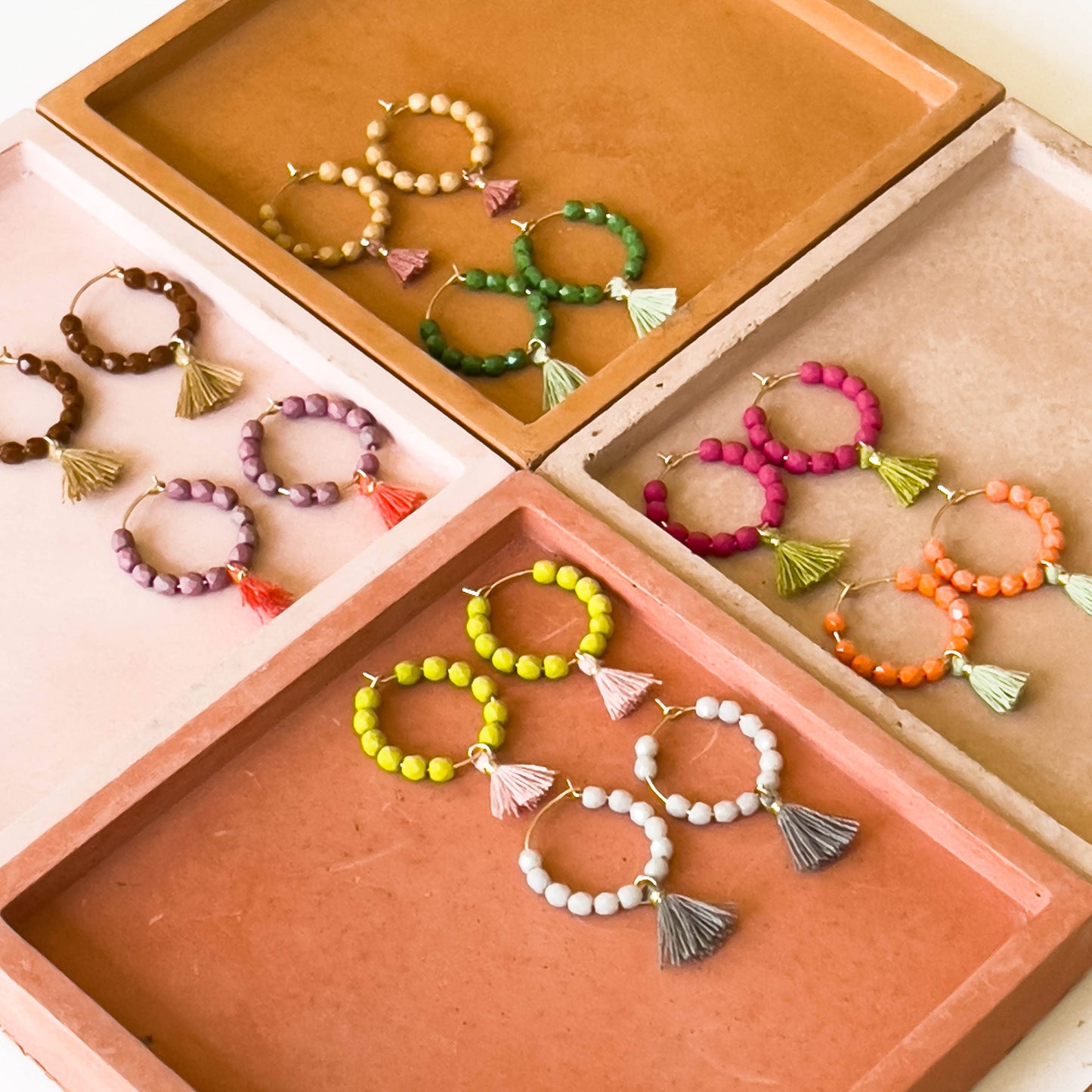 Small Gold Filled Hoops With Beads And Tassels