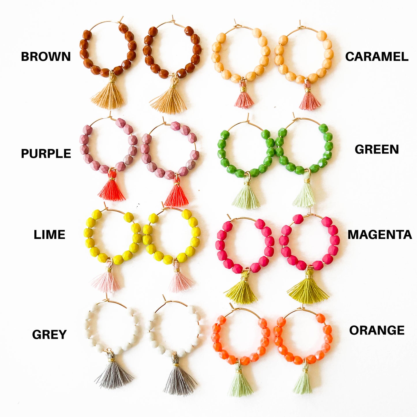 Small Gold Filled Hoops With Beads And Tassels