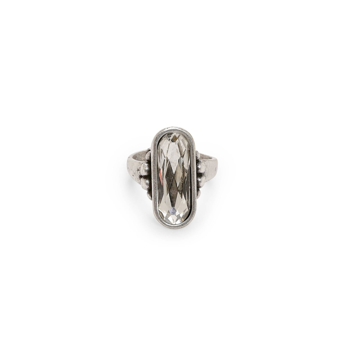 Handmade Brass Crystal Ring in Silver Plated - 6823